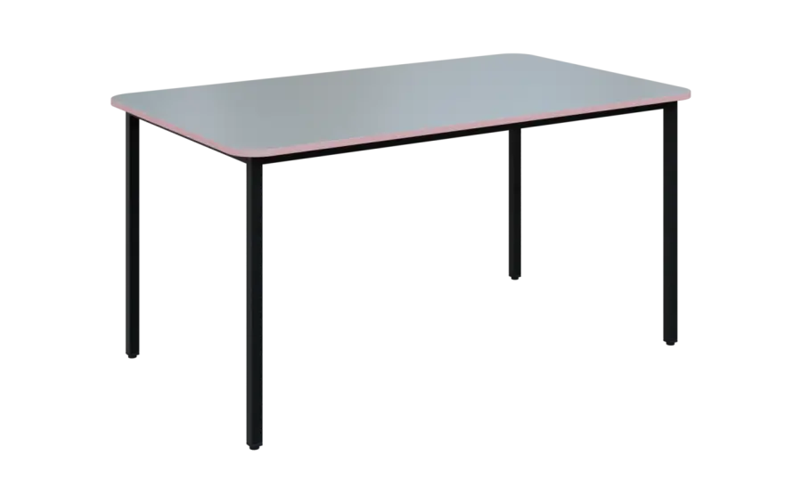 JSBR 150N Jídelní stůl 1500 x 900 mm, deska šedá s hranou pastelově růžová / podnož černá